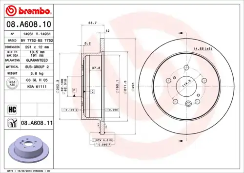 спирачен диск BREMBO 08.A608.10