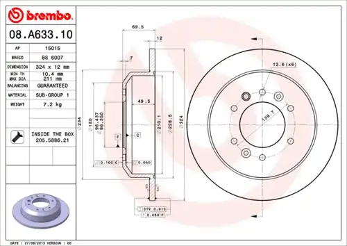спирачен диск BREMBO 08.A633.10