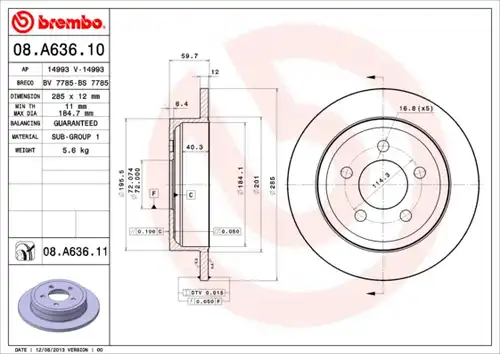 спирачен диск BREMBO 08.A636.10