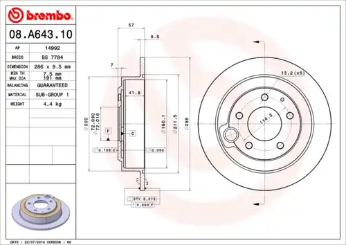 спирачен диск BREMBO 08.A643.10