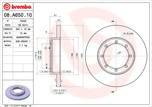 спирачен диск BREMBO 08.A650.10