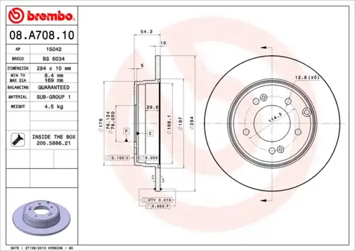 спирачен диск BREMBO 08.A708.11