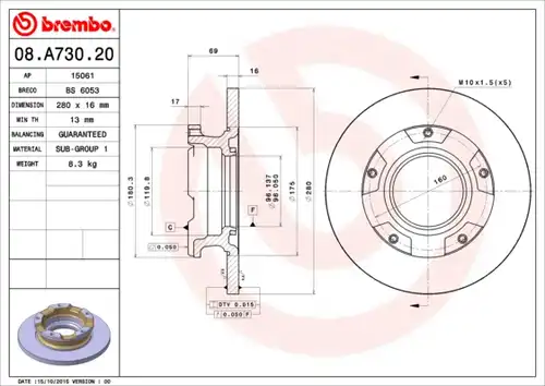 спирачен диск BREMBO 08.A730.20