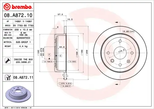 спирачен диск BREMBO 08.A872.10