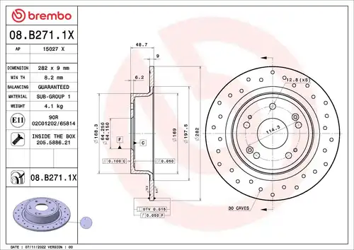 спирачен диск BREMBO 08.B271.1X