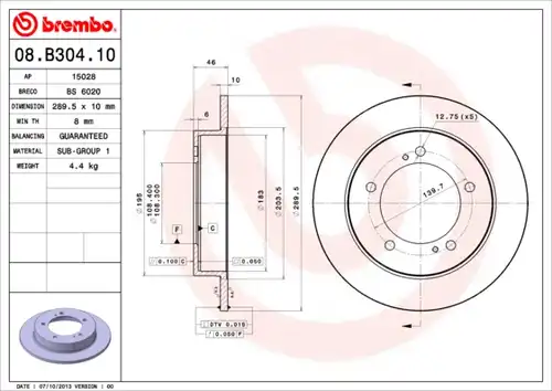 спирачен диск BREMBO 08.B304.10