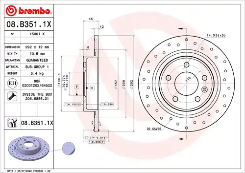спирачен диск BREMBO 08.B351.1X
