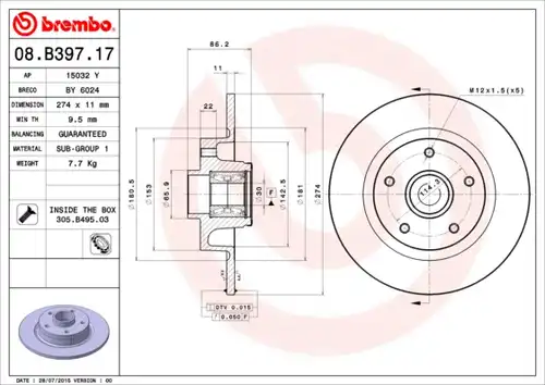 спирачен диск BREMBO 08.B397.17