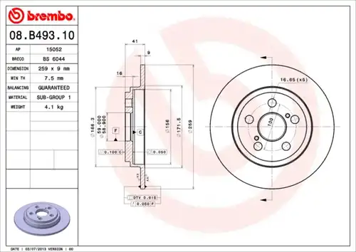 спирачен диск BREMBO 08.B493.10