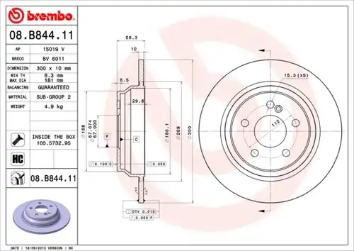 спирачен диск BREMBO 08.B844.11