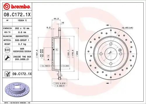 спирачен диск BREMBO 08.C172.1X