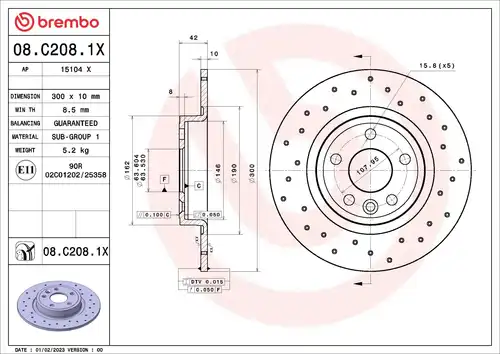 спирачен диск BREMBO 08.C208.1X