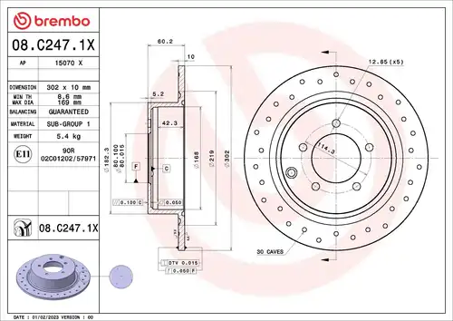 спирачен диск BREMBO 08.C247.1X