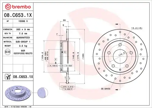 спирачен диск BREMBO 08.C653.1X