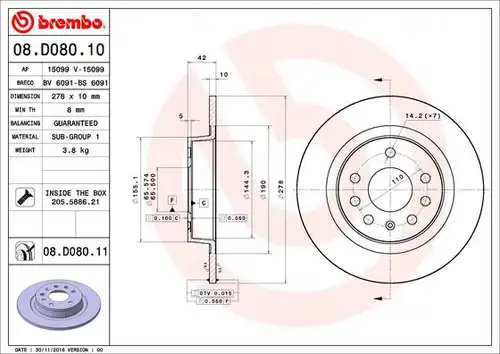 спирачен диск BREMBO 08.D080.11