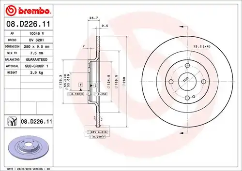 спирачен диск BREMBO 08.D226.11