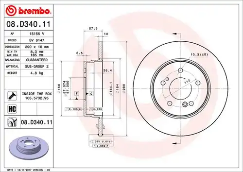 спирачен диск BREMBO 08.D340.11