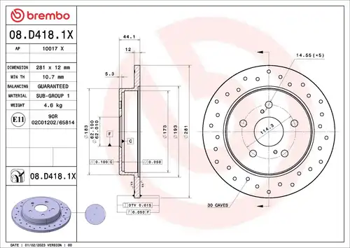 спирачен диск BREMBO 08.D418.1X