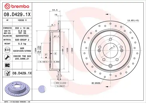 спирачен диск BREMBO 08.D429.1X