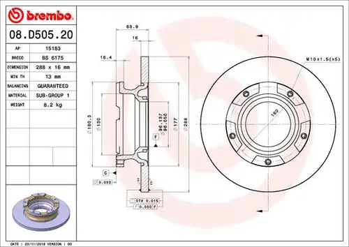 спирачен диск BREMBO 08.D505.20