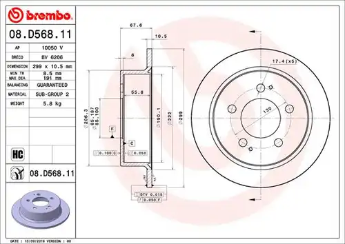 спирачен диск BREMBO 08.D568.11