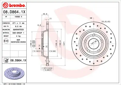 спирачен диск BREMBO 08.D864.1X