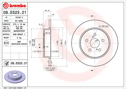спирачен диск BREMBO 08.E523.21