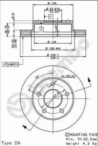 спирачен диск BREMBO 09.4914.40
