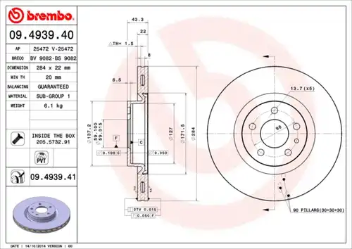 спирачен диск BREMBO 09.4939.41