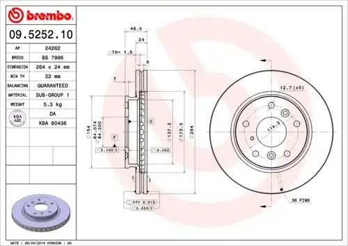спирачен диск BREMBO 09.5252.10