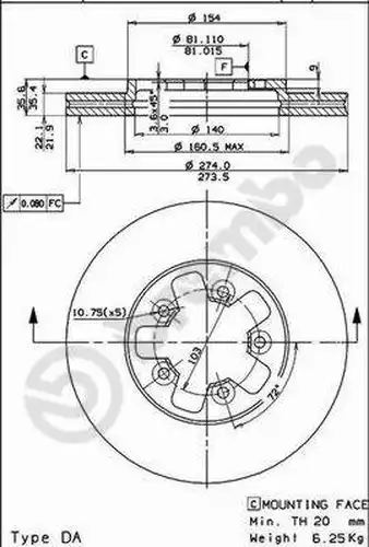 спирачен диск BREMBO 09.5271.10