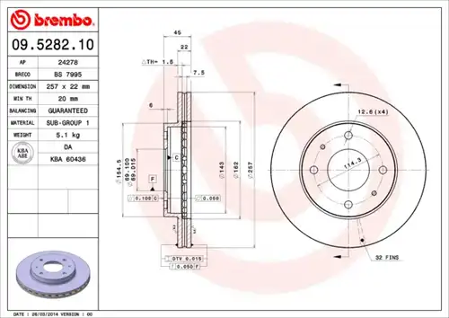 спирачен диск BREMBO 09.5282.10