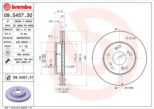 спирачен диск BREMBO 09.5457.31