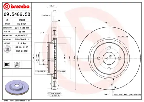 спирачен диск BREMBO 09.5486.50