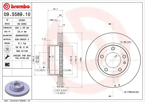спирачен диск BREMBO 09.5589.10