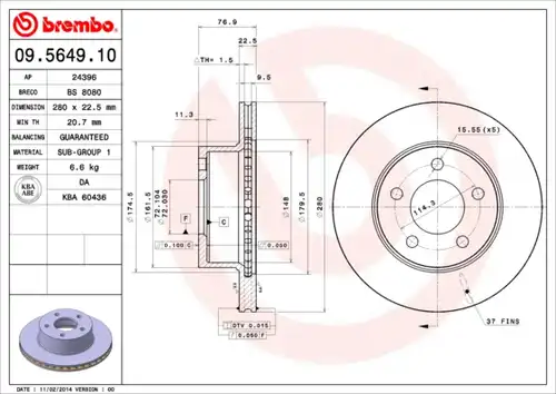 спирачен диск BREMBO 09.5649.10