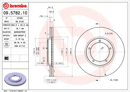 спирачен диск BREMBO 09.5782.10