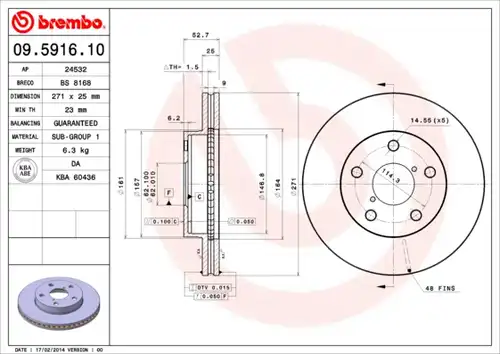 спирачен диск BREMBO 09.5916.10