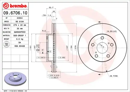 спирачен диск BREMBO 09.6706.10