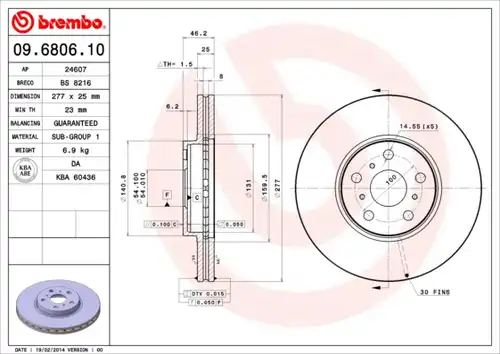спирачен диск BREMBO 09.6806.10