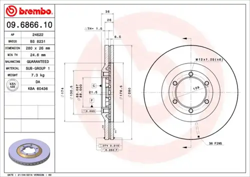 спирачен диск BREMBO 09.6866.10