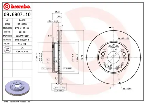 спирачен диск BREMBO 09.6907.10