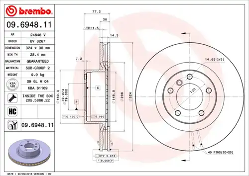 спирачен диск BREMBO 09.6948.11