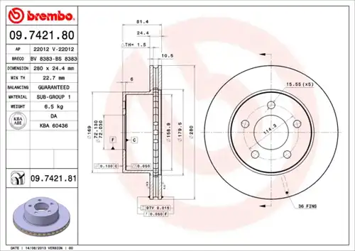 спирачен диск BREMBO 09.7421.81