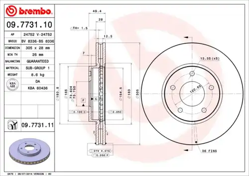 спирачен диск BREMBO 09.7731.10