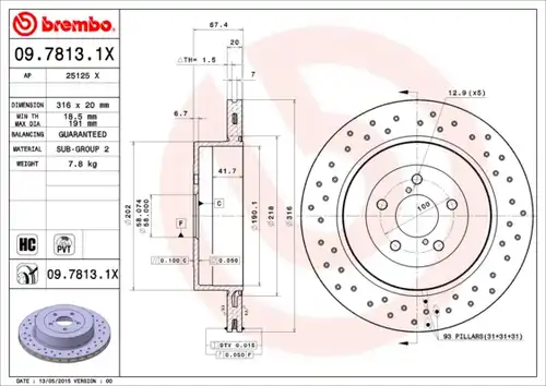 спирачен диск BREMBO 09.7813.1X