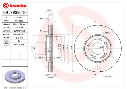 спирачен диск BREMBO 09.7939.10