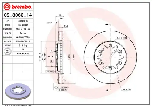 спирачен диск BREMBO 09.8066.14