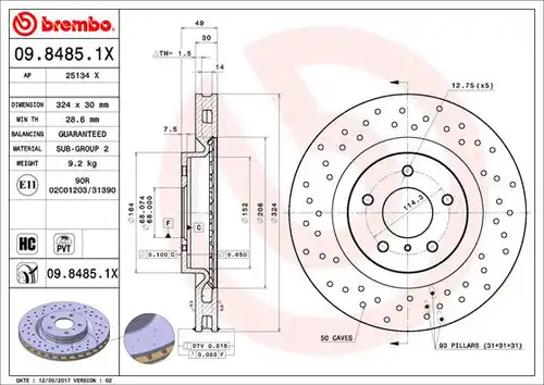 спирачен диск BREMBO 09.8485.1X
