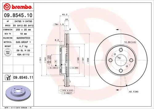 спирачен диск BREMBO 09.8545.11